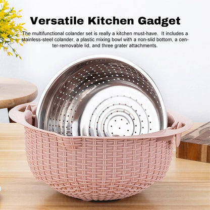 4 in 1 Colander with Bowl Set, Double Layer Fruit Cleaner, Salad Spinner, Rotatable Strainers, for Draining Cooked Pasta, Noodles,Vegetables, Fruits and Rice (Beige) - PuriLite