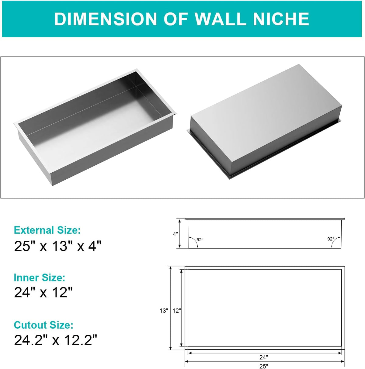 MENATT No Tile Shower Niche, Stainless Steel Wall Niche 13"X19"(Inner Size 12"X18"), Two-Tier Bathroom Shelf, NO Tile Needed Recessed Niche Shower for Bathroom Storage, Black - PuriLite