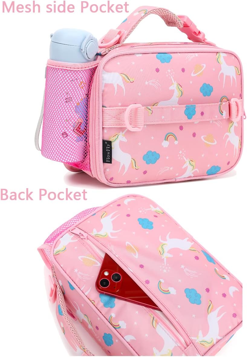 FlowFly Kids Lunch Box Insulated Soft Bag Mini Cooler Back to School Thermal Meal Tote Kit for Girls, Boys, Black - PuriLite