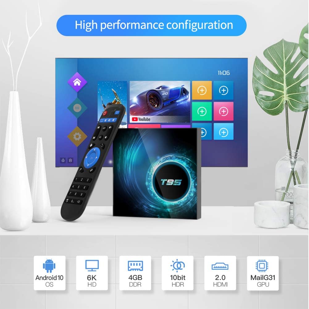 Android Box 10.0,Sidiwen Android TV Box 10.0 4GB RAM 32GB ROM Quad-core Cortex-A53 with WiFi 2.4G/5G Bluetooth 5.0 Support Ethernet 10M/100M - PuriLite