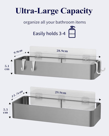 Kitsure Large Shower Caddy - 2 Pack Adhesive Shower Organizer, Drill-Free Shower Shelves for Inside Shower, Rustproof Bathroom Shelf Shower Shelf for Bathroom, Black - PuriLite