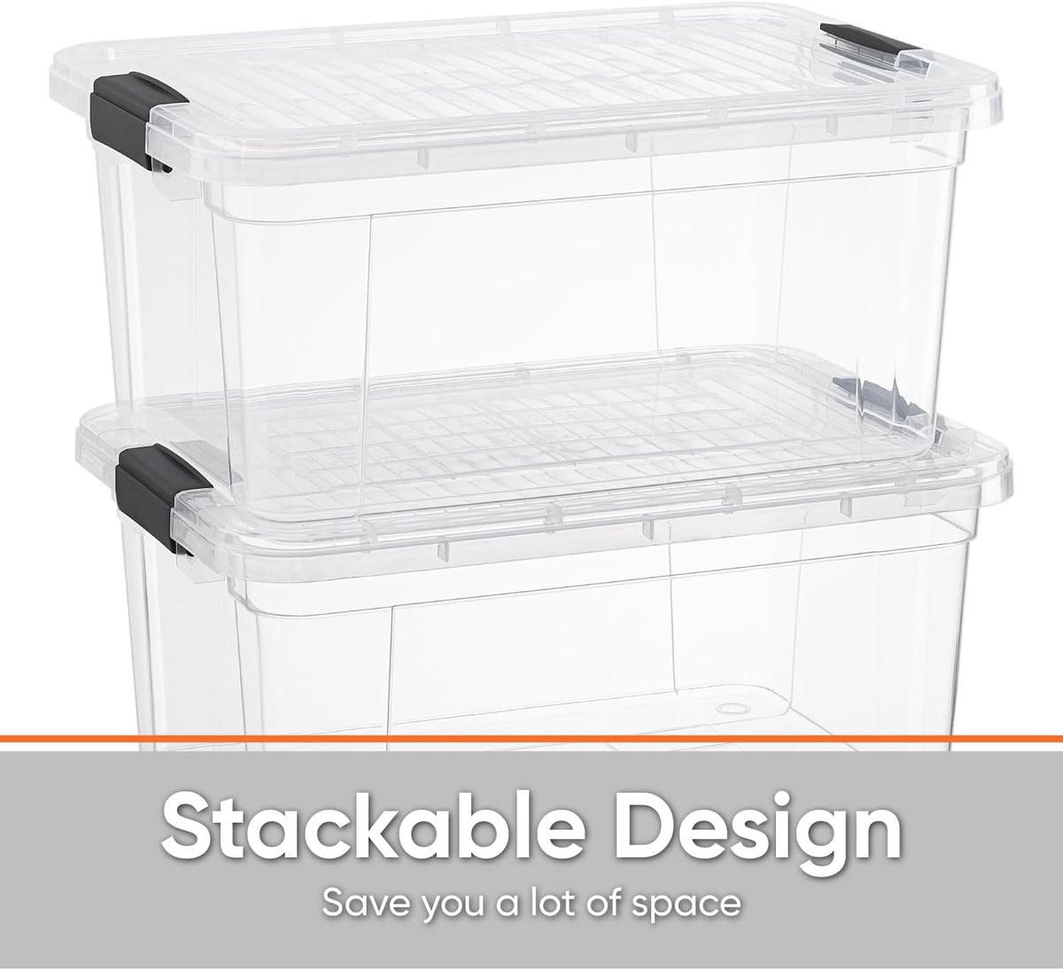 Superio Storage Bins with Lids- 3 Pack, 1.85 Qt Clear Boxes for Organizing, Stackable Plastic Containers- BPA Free, Non-Toxic, Odor Free, Organizer for Home, Office, Dorm - PuriLite