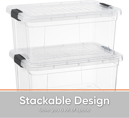 Superio Storage Bins with Lids- 3 Pack, 1.85 Qt Clear Boxes for Organizing, Stackable Plastic Containers- BPA Free, Non-Toxic, Odor Free, Organizer for Home, Office, Dorm - PuriLite