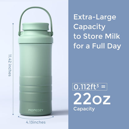 Momcozy 22oz Portable Breast Milk Cooler for Outdoor, 360°Total Cooling for 24Hours, Larger Capacity Travel Breastmilk Chiller with 2pcs Baby Bottles for Breastmilk Storage, Breastfeeding Essentials - PuriLite