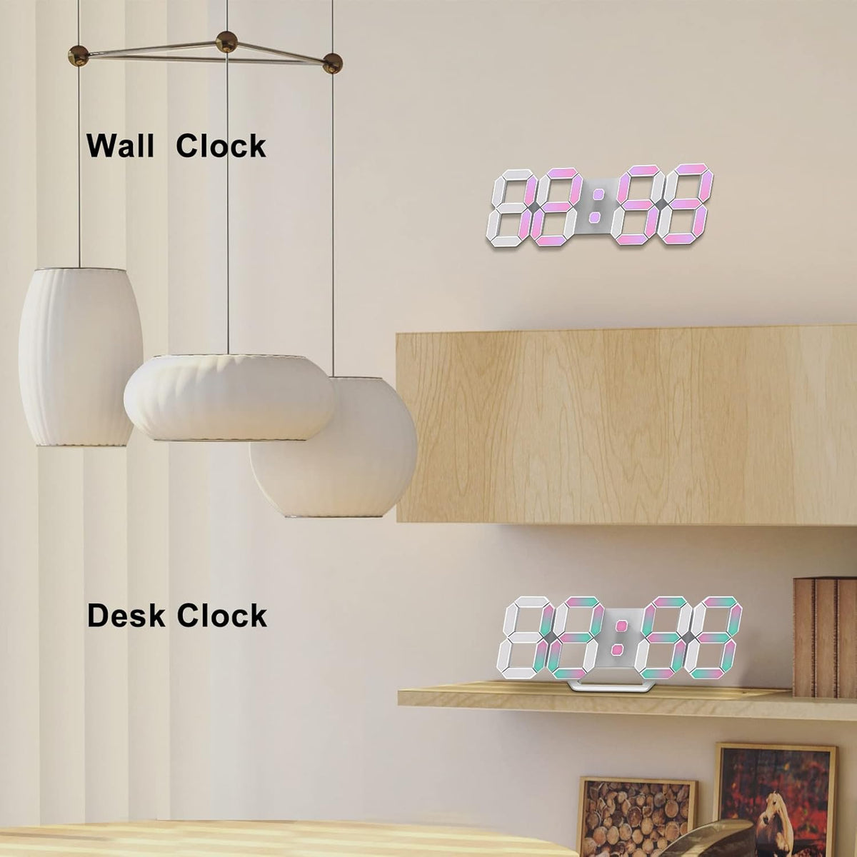 Deeyaple 3D LED Digital Wall Clock Modern Alarm Clock Adjust Brightness 12/24 Time Date Temperature Silent Snooze USB Night Light Remote Control Kitchen Bedroom Living Room Small 9.7 inch White - PuriLite