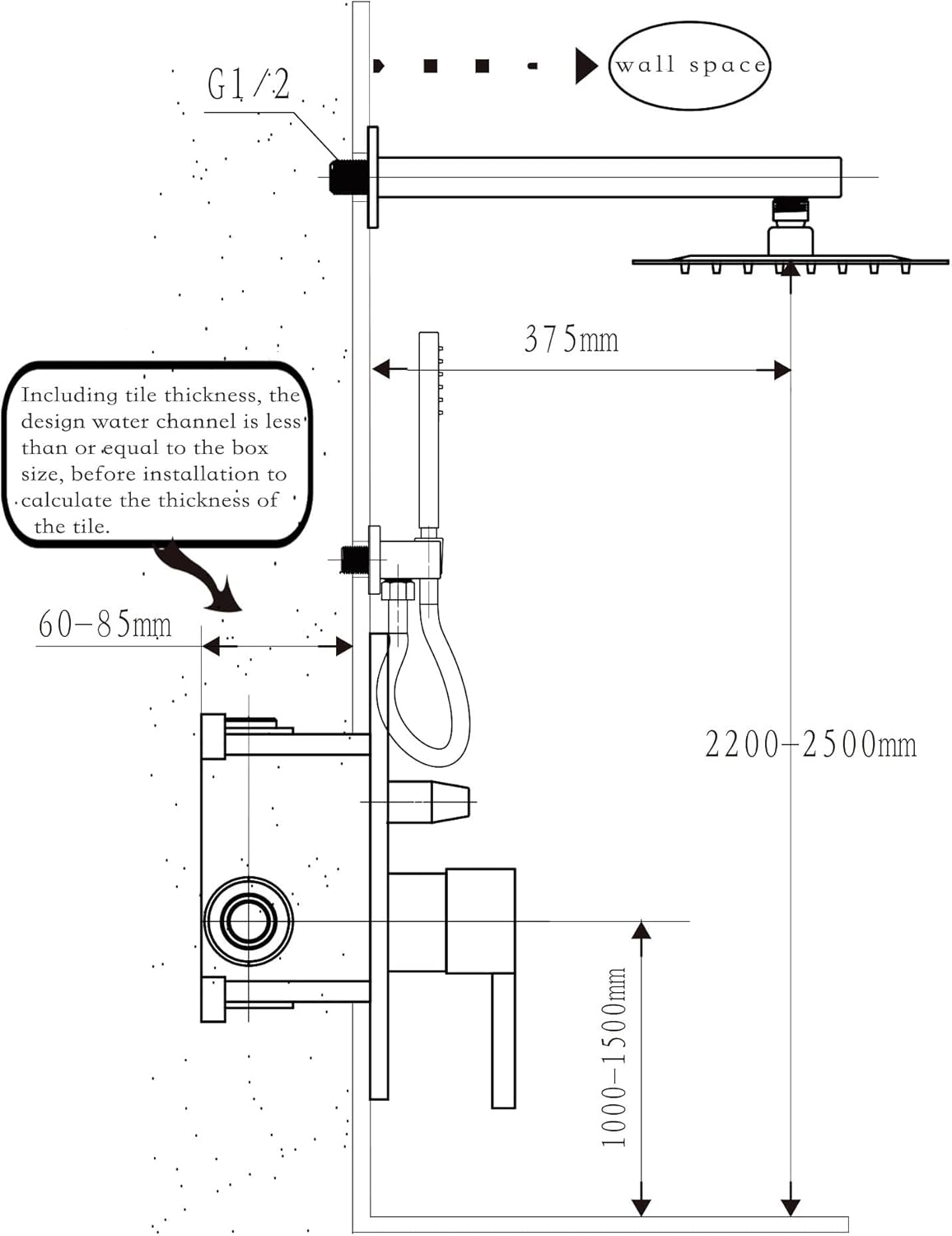 Fransiton Shower System Rain Shower System Set Ceiling Mounted, Rainfall Shower Head with Handheld, Bathroom Shower Kit (Valve Included) (8" - Wall Mount, Matte Black) - PuriLite