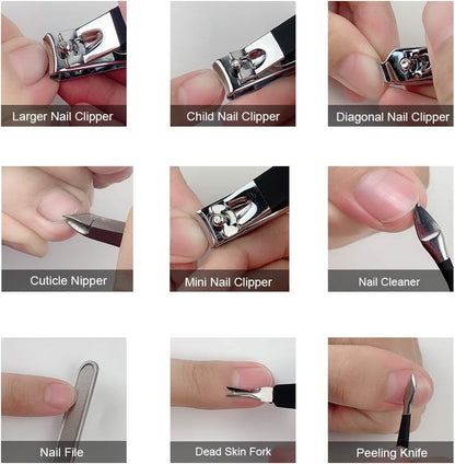 Keiby Citom Professional Stainless Steel Nail Clipper Travel & Grooming Kit Nail Tools Manicure & Pedicure Set of 18pcs with Luxurious Case (Black) - PuriLite