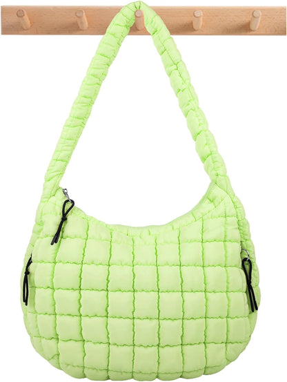 Quilted Puffer Tote Bag Large Crossbody Shoulder Bag with Zipper, Nylon Hobo Oversized Handbag - PuriLite
