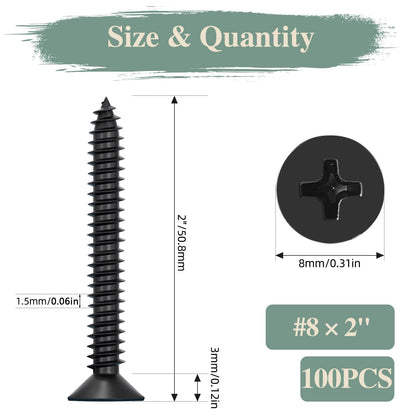 GOHODOMINO #4 x 1/2" Wood Screw 100Pcs, Stainless Steel 304 (18-8) Screws Flat Head Phillips Fast Self Tapping Drywall Screws Black Oxide - PuriLite