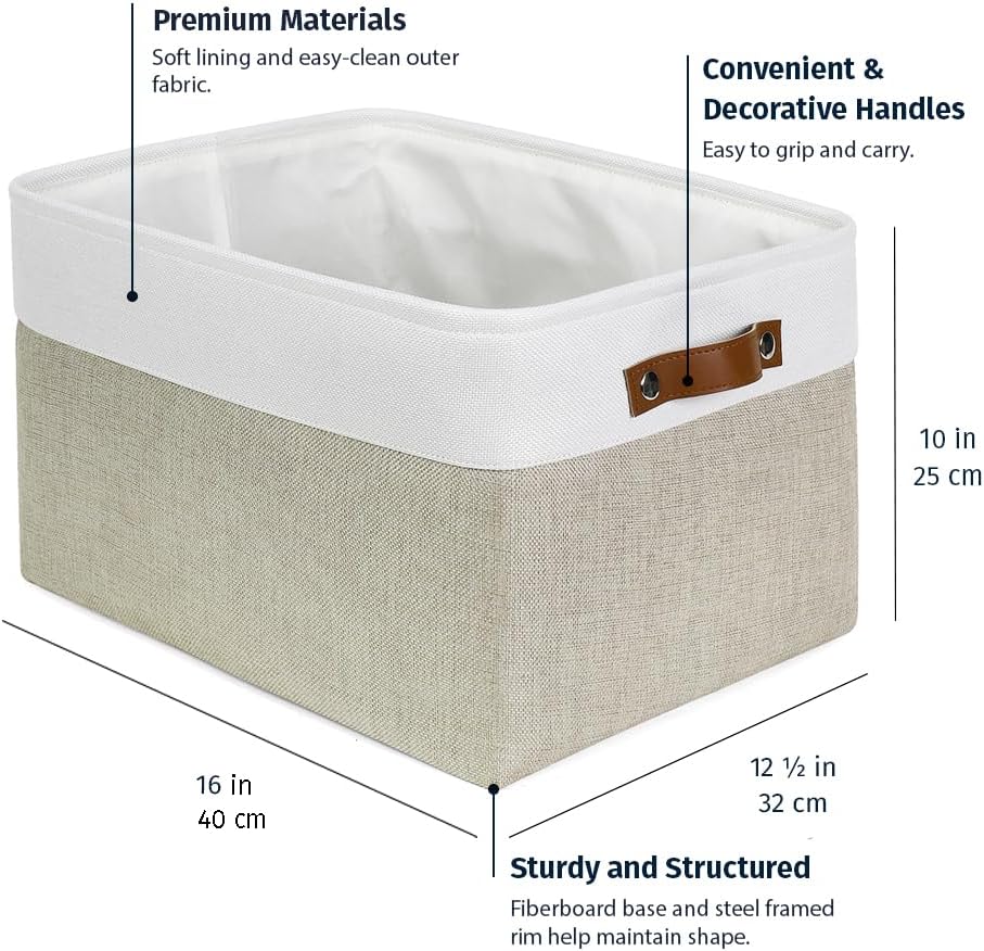 OrganiHaus Large Fabric Storage Baskets for Shelves 3 Pack, 15x11in Closet Storage Bins for Shelves, Cloth Baskets, Fabric Storage Cubes, Linen Closet Organizers, Fabric Basket, White Basket - PuriLite