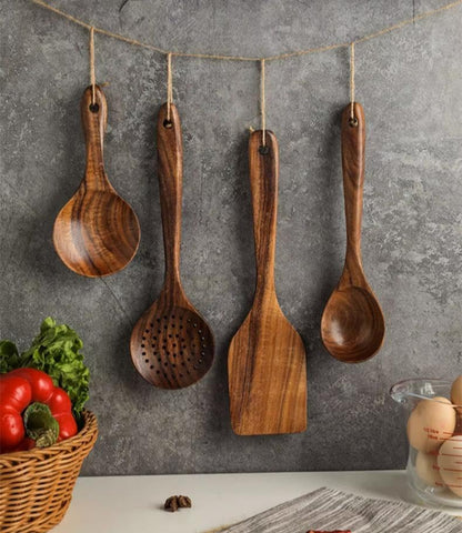 Purilite Select – Natural Teak Wooden Cooking Utensils Set (8-Piece Spoons &amp; Spatulas) - PuriLite