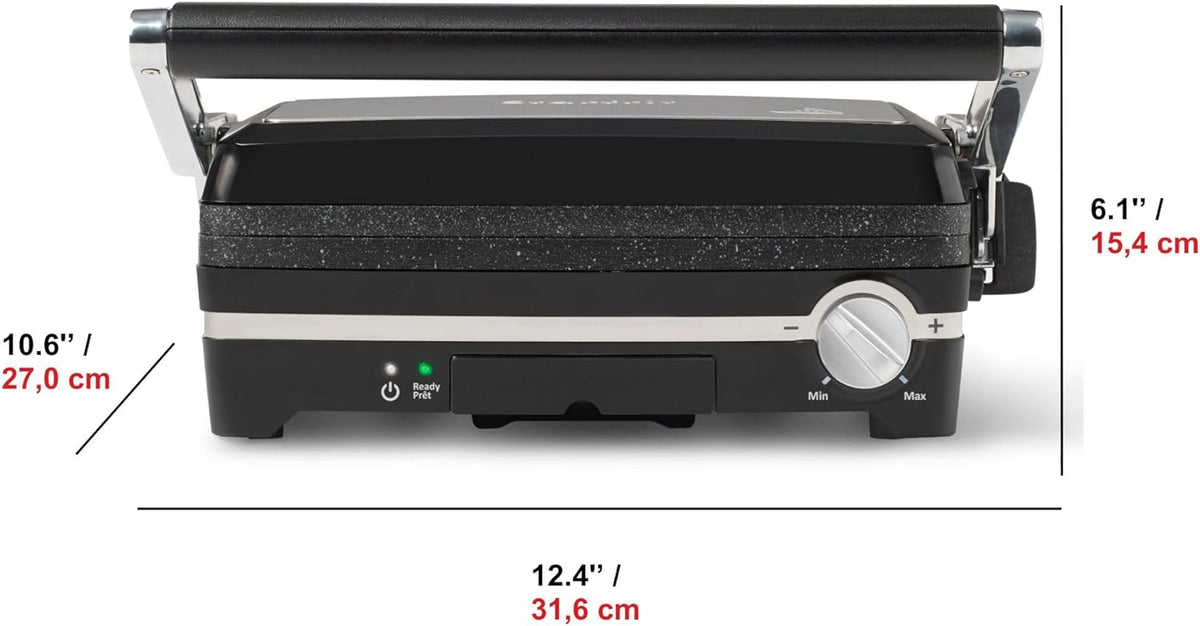 Starfrit The Rock Panini Press - Rock.Tec Non-Stick Reversible Plate - Opens 180 Degrees - Adjustable Temperate Control - PuriLite