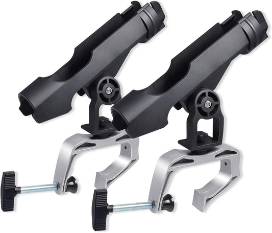 ROUDJER Fishing Rod Holders for Boats, 2 PCS 360 Degree Adjustable Rod Racks with Large Clamp Opening, Universal Fishing Accessories for Kayak Canoe, Easy Installation, Fishing Gifts for Men (Black) - PuriLite