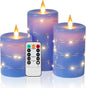 Flameless Candles 360 Degree Viewing Angle, with Starry String Lights, 3-Pack Fairy String Lights LED Candles, with 10-Key Remote Control, 24-Hour Timer Function, Dancing Flame, Real Wax(Blue). - PuriLite