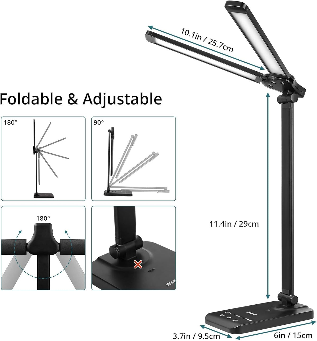 Semlos LED Desk Lamp for Home Office, Eye-Caring Table Light, 25 Lighting Modes, 45 Min Auto Timer, Touch Control, Dimmable, White - PuriLite
