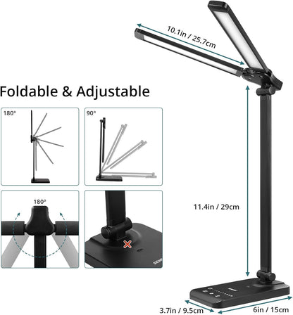 Semlos LED Desk Lamp for Home Office, Eye-Caring Table Light, 25 Lighting Modes, 45 Min Auto Timer, Touch Control, Dimmable, White - PuriLite