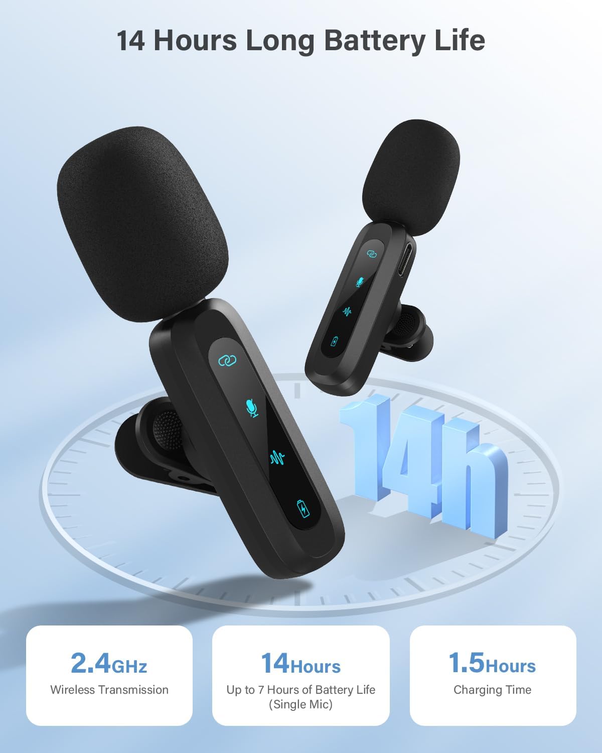 Wireless Lavalier Microphone for iPhone, iPad, Android Phone，2-Pack Mini Microphone with Noise Reduction, Auto Pairing and Mute & Reverb for Vlogging, Video Recording, TikTok, YouTube - Plug & Play - PuriLite