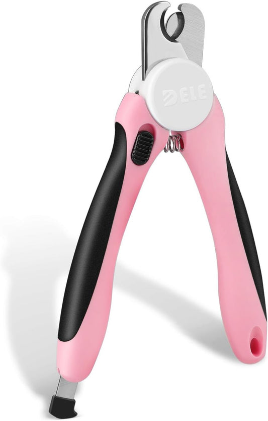 Flexzion Dog Nail Clippers Cat Nail Trimmer, Toe Claw Scissor Grooming Tool with Stainless Steel Blades, File Easy Grip Handle Safety Guard Avoid Overcutting for Small Medium Large Breed Puppy, Pink - PuriLite
