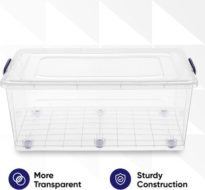 Superio Storage Bins with Lids- 3 Pack, 1.85 Qt Clear Boxes for Organizing, Stackable Plastic Containers- BPA Free, Non-Toxic, Odor Free, Organizer for Home, Office, Dorm - PuriLite