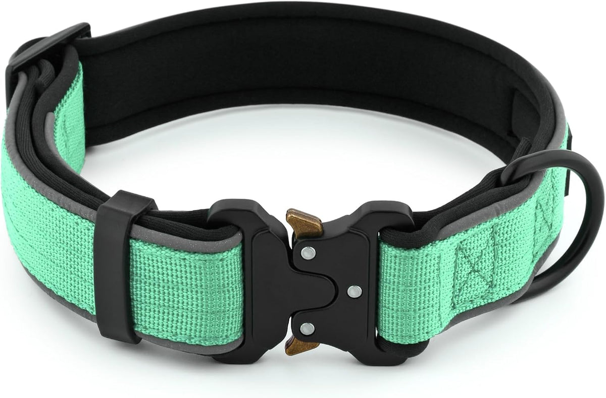 Plutus Pet Tactical Dog Collar, Reflective, Adjustable Heavy Duty Dog Collar, Soft Padded and Comfortable, for Small Medium and Large Dogs (Red, L) - PuriLite