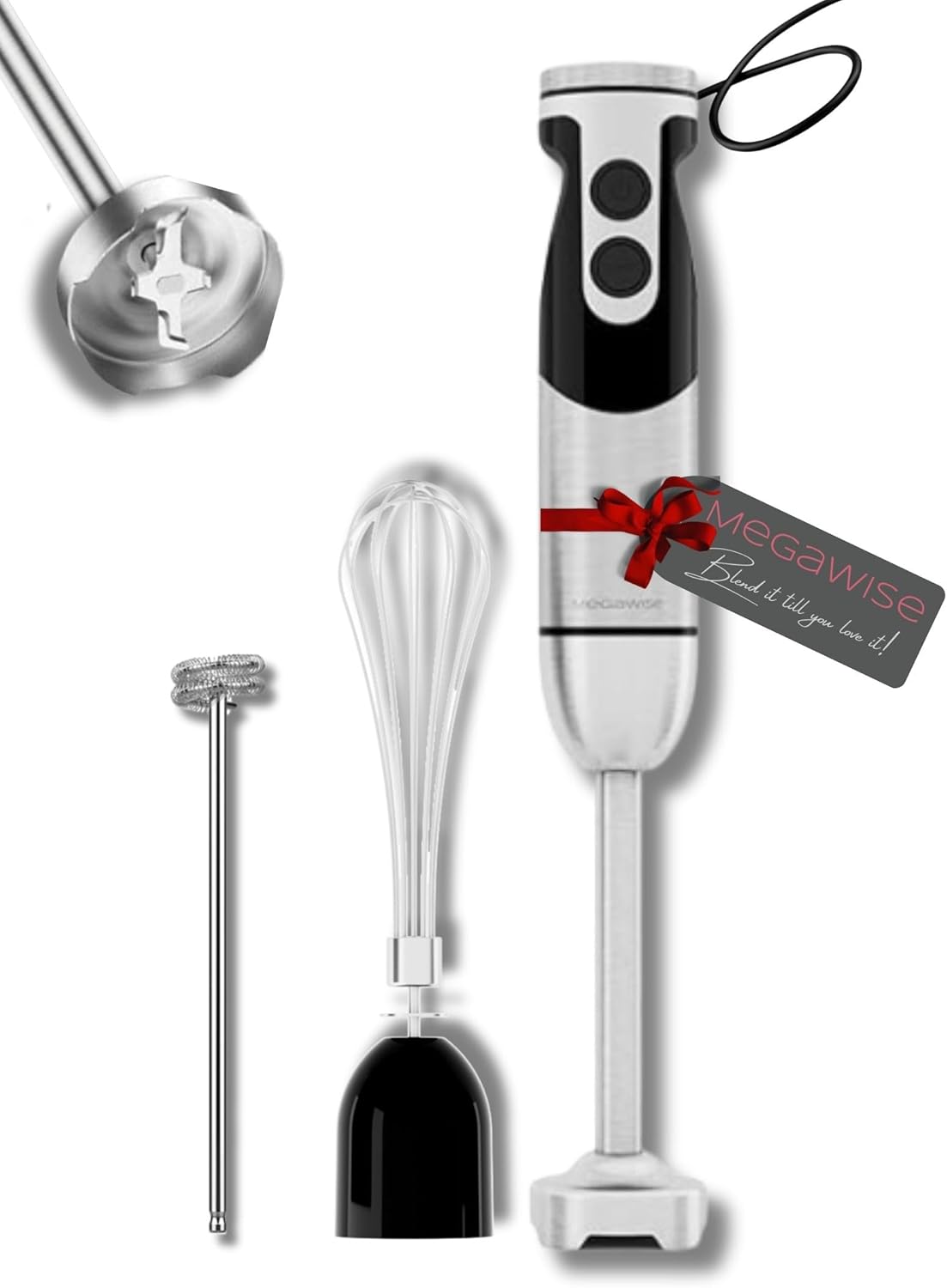 MEGAWISE new Hand Blender Series Only one Hand Blender,no attachments,12-Speed,Includes Powerful Blender Stick- Easy to Clean and Perfect for Smoothies, and More (Black) - PuriLite