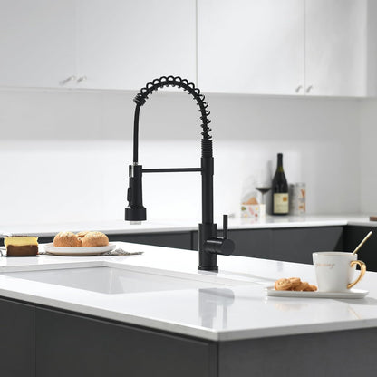 GIMILI Matte Black Kitchen Faucet with LED Light,Single Hole Spring Kitchen Sink Faucet with Pull Down Sprayer - PuriLite