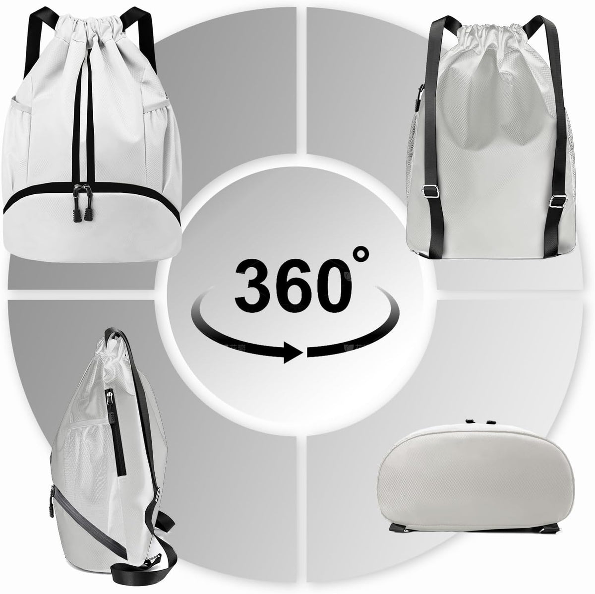 Hoedia Sports Drawstring Backpack - String Swim Gym Bag with Shoes Compartment and Wet Proof Pocket for Women/Men - PuriLite