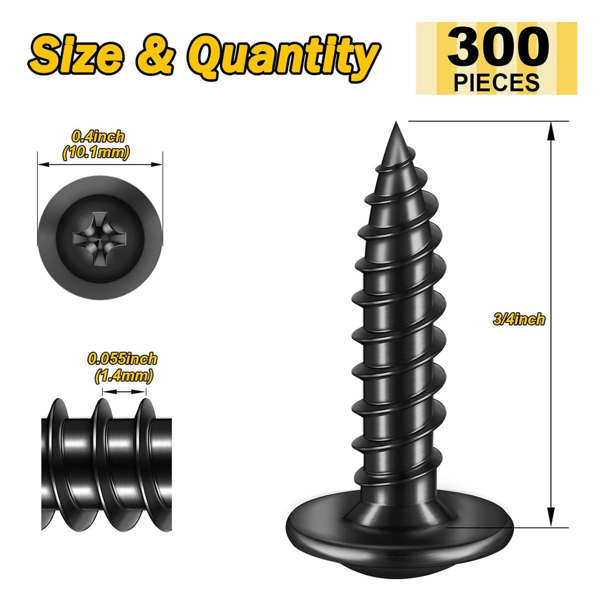 150Pcs #8 × 2" Black Screws for Wood, Phillips Truss Head Wood Screws, Quick Metal Self Tapping, Zinc Plated Steel, Truss Head Screws by Mywish - PuriLite