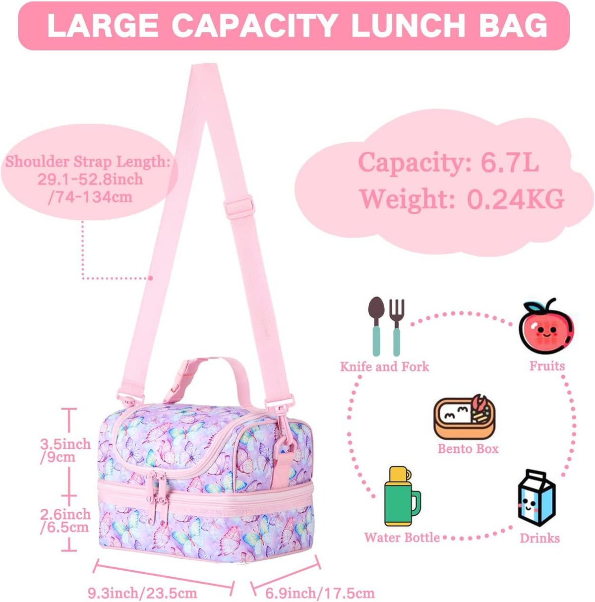 VASCHY Lunch Box Bag Men, Insulated Two Compartments Bento Cooler Bags for Adults/Women/Kids for School,Daycare,Kindergarten,Picnic Black - PuriLite