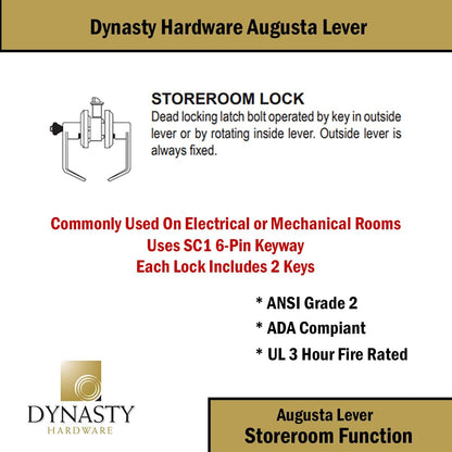 Dynasty Hardware AUG-00-26D Grade 2 Commercial Duty Office Door Keyed Lever Lockset, ADA, Satin Chrome Finish - PuriLite