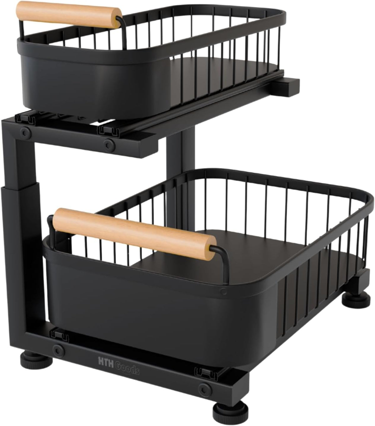 Premium Large Under Sink Organizer, 2-Tier Pull Out, Adjustable Heavy-duty carbon steel, 7 adjustable heights, smooth ball-bearing baskets for kitchen and bathroom cabinets