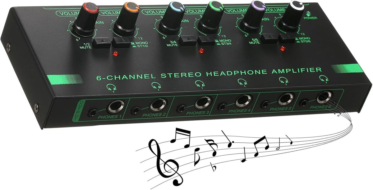 Headphone Amplifier, Headphone Amp 6 Channel Metal Stereo Audio Amplifier Splitter Mini Earphone Splitter - PuriLite