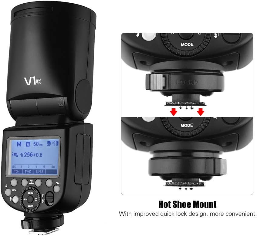 Godox V1C Professional Camera Flash Speedlite Speedlight Round Head Wireless 2.4G Replacement for Canon EOS Series 1500D 3000D 5D Mark LLL 5D Mark ll for Wedding Portrait Studio Photography - PuriLite