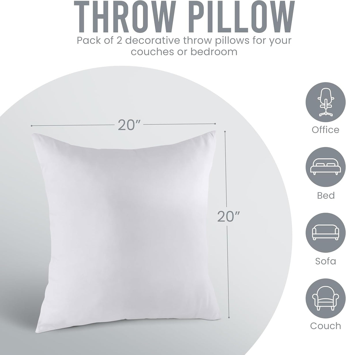 Utopia Bedding Throw Pillows Insert (Pack of 2, White) - 20 x 20 Inches Bed and Couch Pillows - Indoor Decorative Pillow - PuriLite