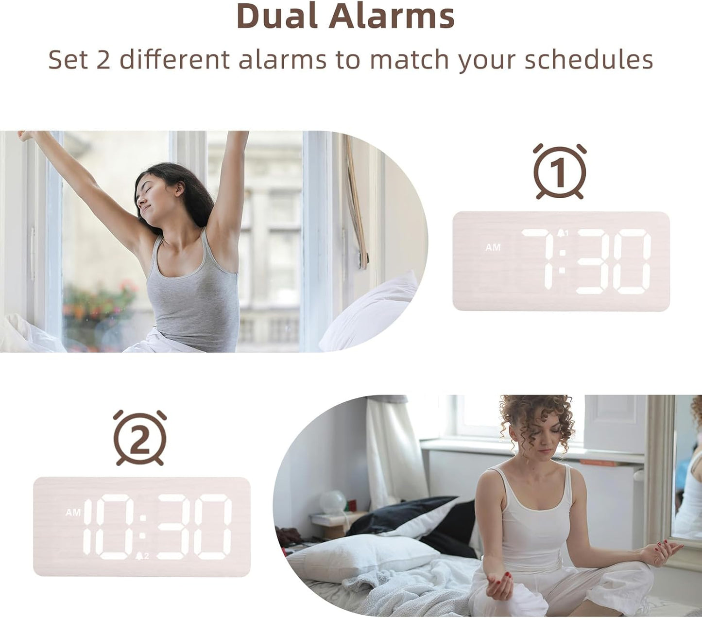 Purilite Select Wooden Digital Alarm Clock with Large LED Display - PuriLite
