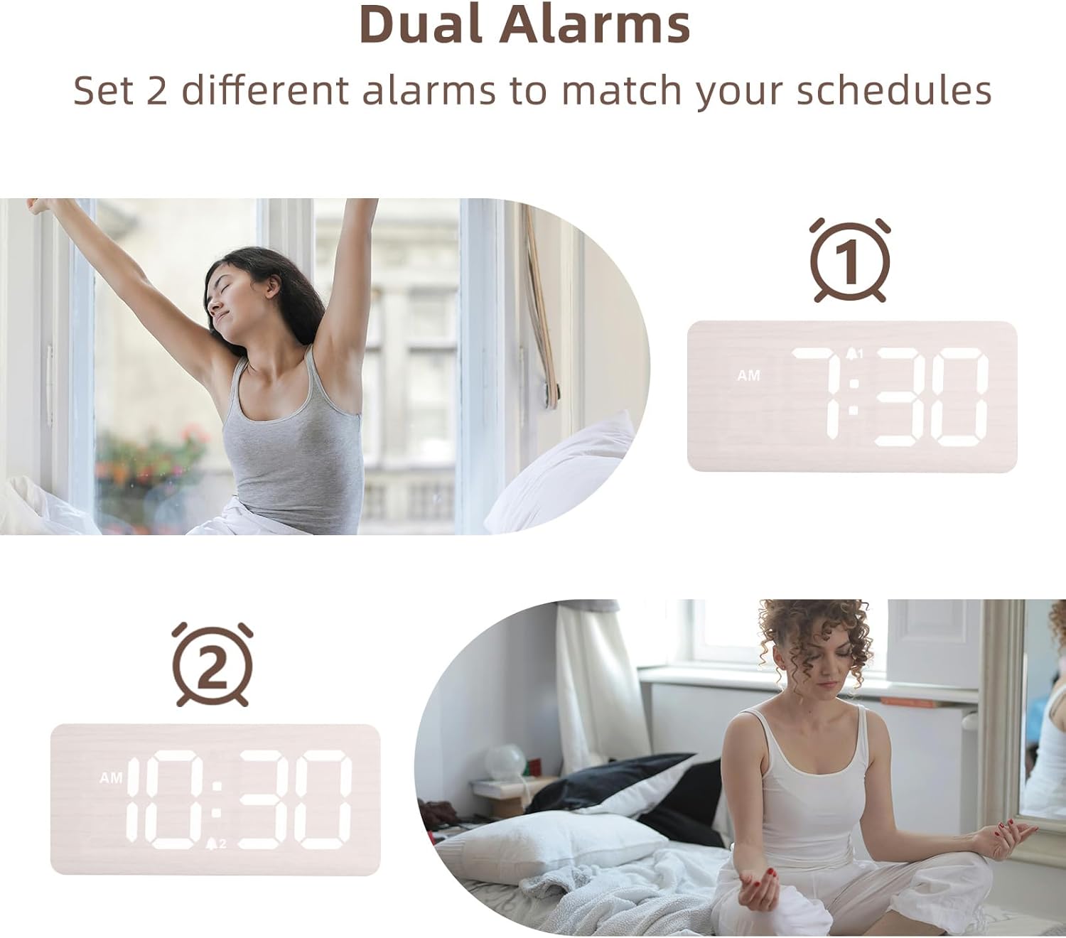 Purilite Select Wooden Digital Alarm Clock with Large LED Display - PuriLite