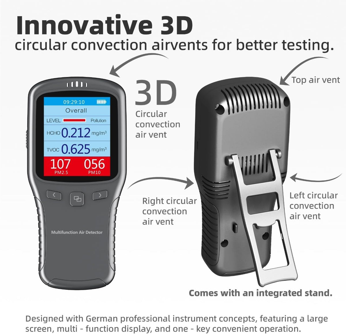 Air Quality Tester, 8 in 1 Air Quality Monitor Indoor，Formaldehyde Detector, voc Meter, Detect Indoor HCHO,TVOC,AQI,PM2.5,PM10,PM1.0,Temperature and Humidity Tester (Black) - PuriLite