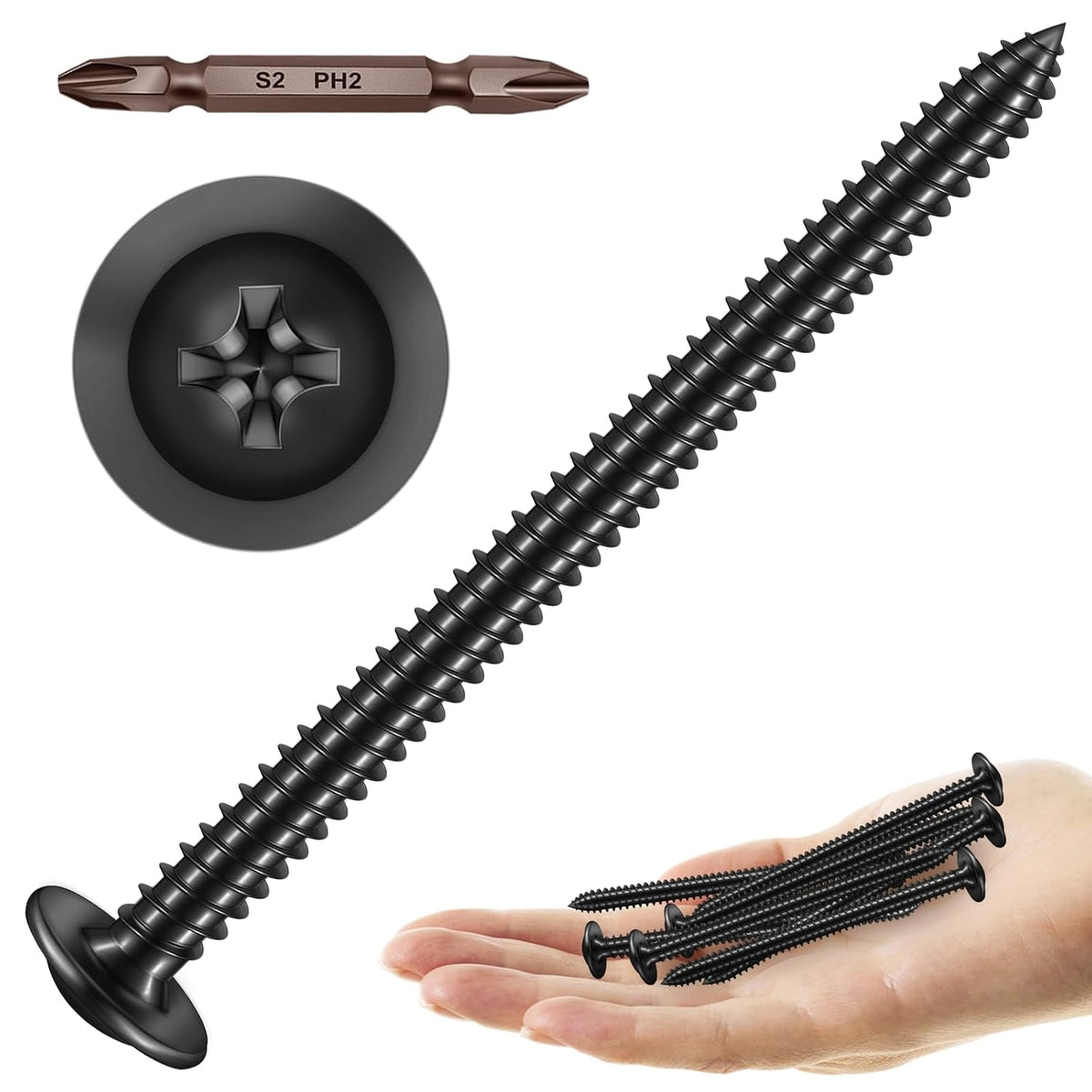 150Pcs #8 × 2" Black Screws for Wood, Phillips Truss Head Wood Screws, Quick Metal Self Tapping, Zinc Plated Steel, Truss Head Screws by Mywish - PuriLite