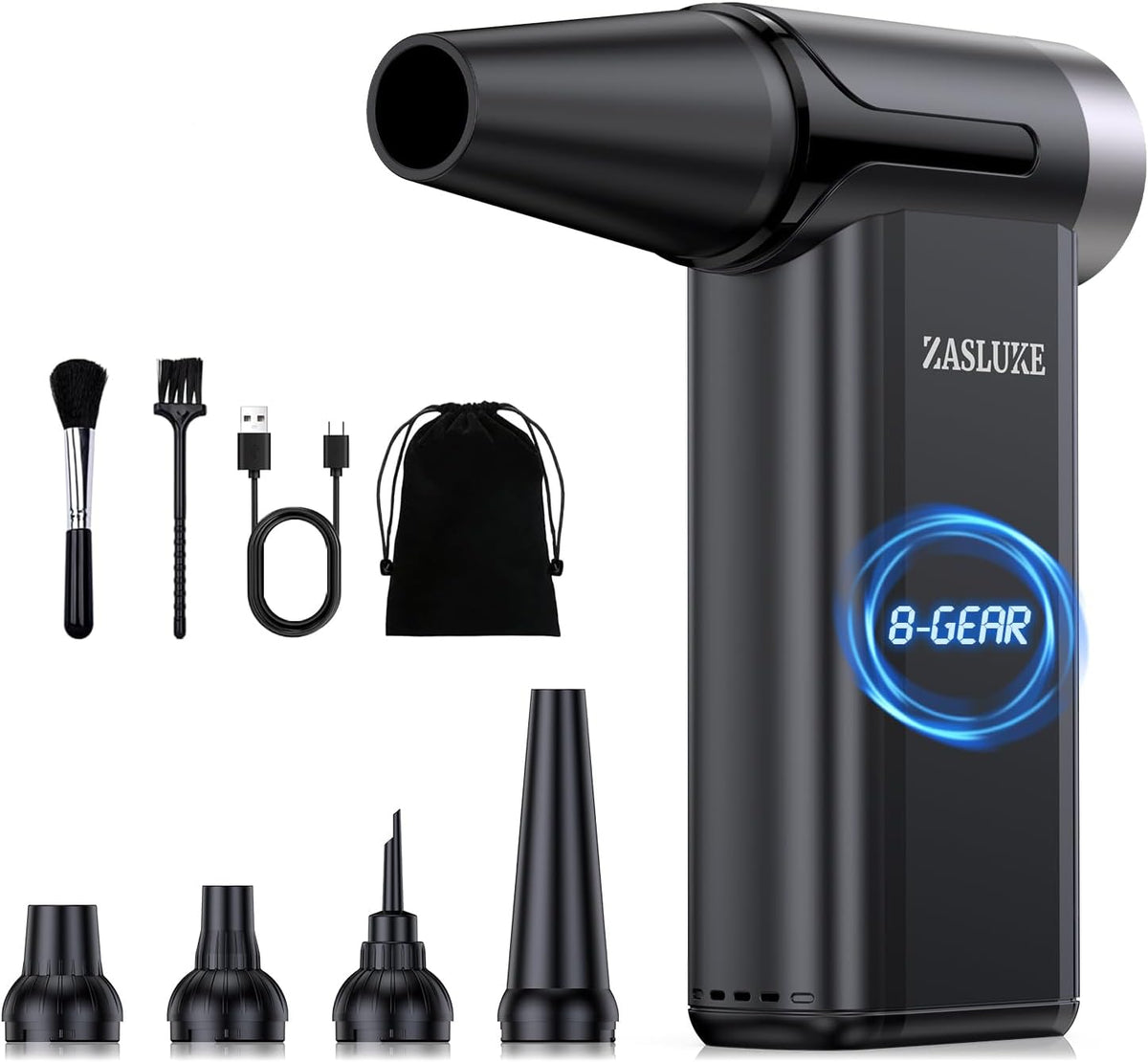 ZasLuke Compressed Air Duster, 300000RPM Cordless Electric Air Blower with Brushless Motor, 8-Gear Adjustable Mini Blower with Fast Charging, Dust Blower for Computer, Keyboard, House, Outdoor and Car - PuriLite