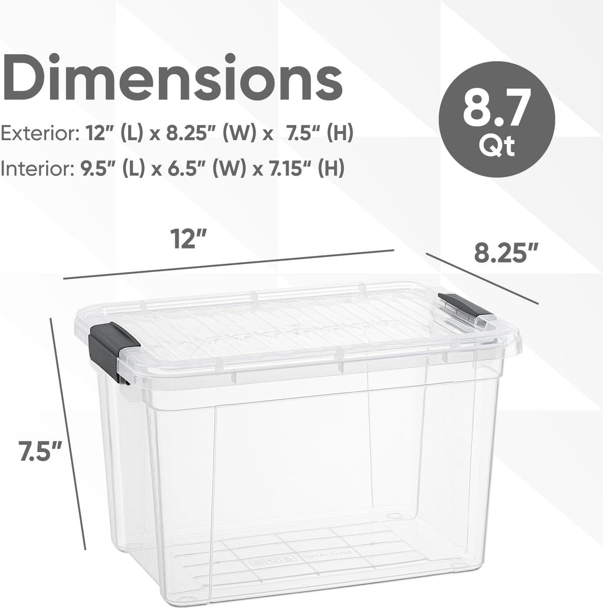 Superio Storage Bins with Lids- 3 Pack, 1.85 Qt Clear Boxes for Organizing, Stackable Plastic Containers- BPA Free, Non-Toxic, Odor Free, Organizer for Home, Office, Dorm - PuriLite