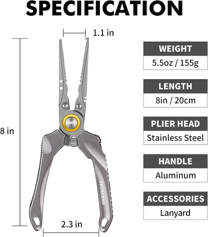 TRUSCEND Lockable Handy Fishing Pliers with Innovative Ergonomic Handle, Saltwater Corrosion Resistant Teflon Coated Fishing Tool, Multi-Function Fishing Gear with Mo-V Cutter, Amazing Fishing Gift - PuriLite