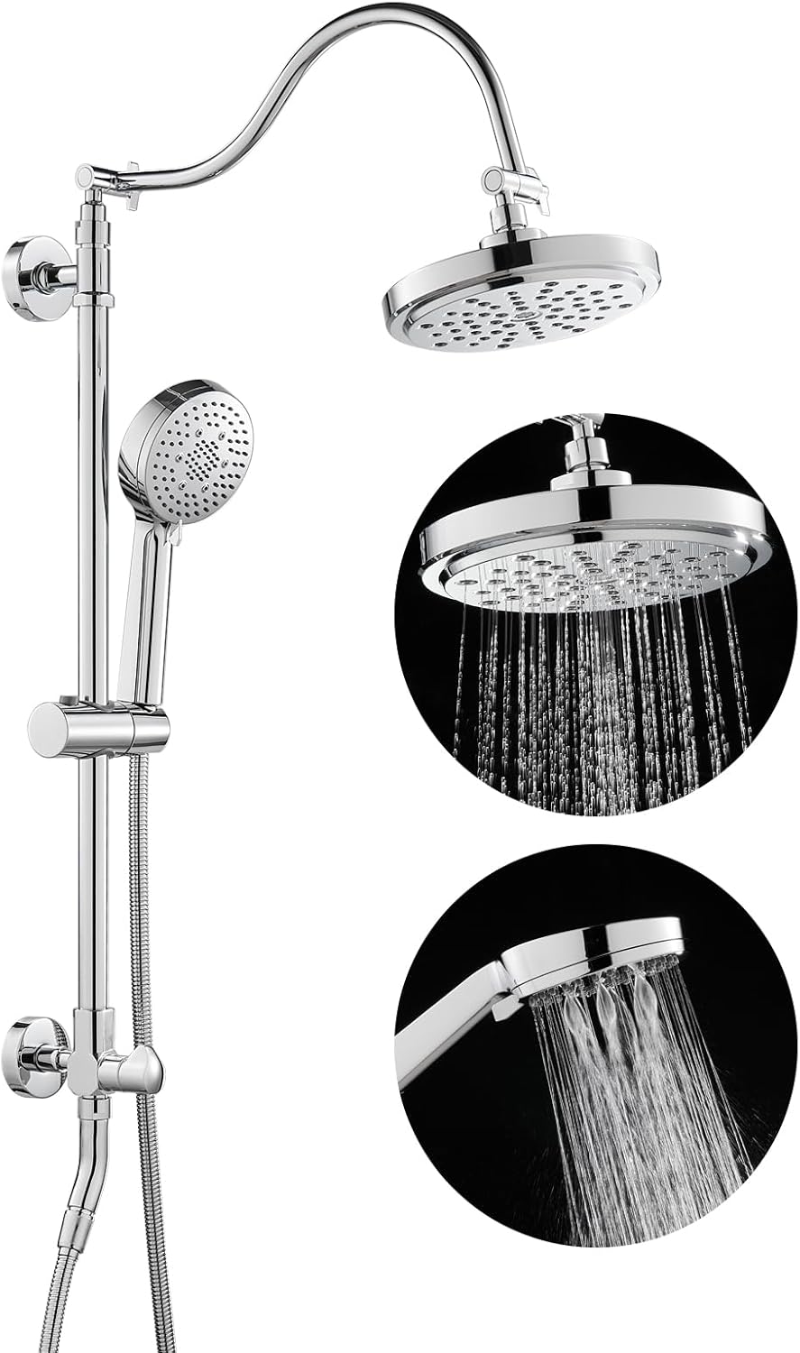 ROVOGO Retrofit Shower System with 7" RainShower, 5-Setting Handheld, 22" Slide Bar with 3-Way Rotary Diverter, Exposed Pipe Shower Column Kit 304 Stainless Steel, Chrome (NOT Include Mixer Valve) - PuriLite