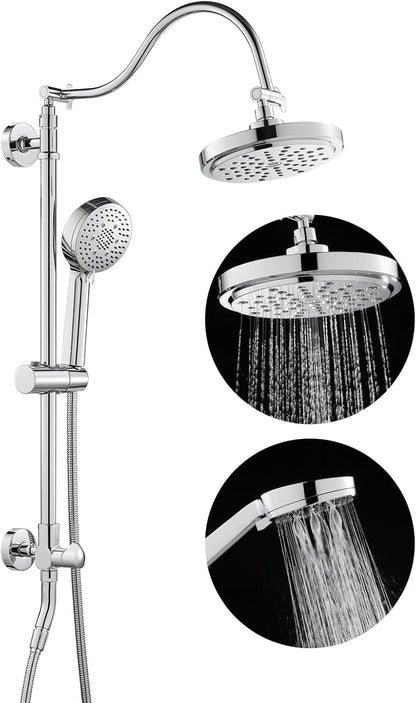 ROVOGO Retrofit Shower System with 7" RainShower, 5-Setting Handheld, 22" Slide Bar with 3-Way Rotary Diverter, Exposed Pipe Shower Column Kit 304 Stainless Steel, Chrome (NOT Include Mixer Valve) - PuriLite