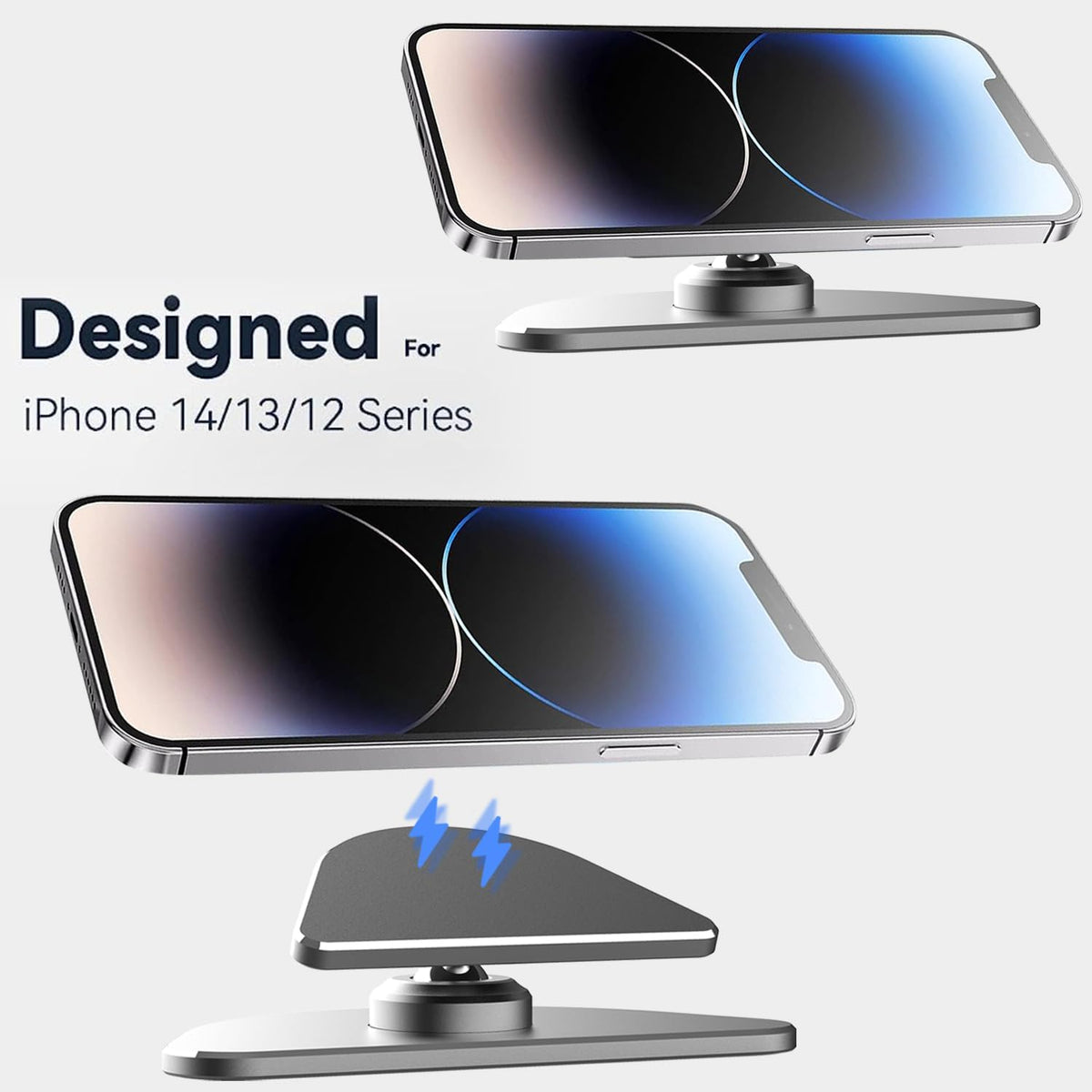 ezbnb Adjustable Stand for Echo Show 5 (3rd Gen), Aluminum Smart Display Stand with Strong Magnetic, Full Anti-Slip Base, Tilt + Swivel, Compatible with Show 5 (3rd Gen)& iPhone 14 - PuriLite