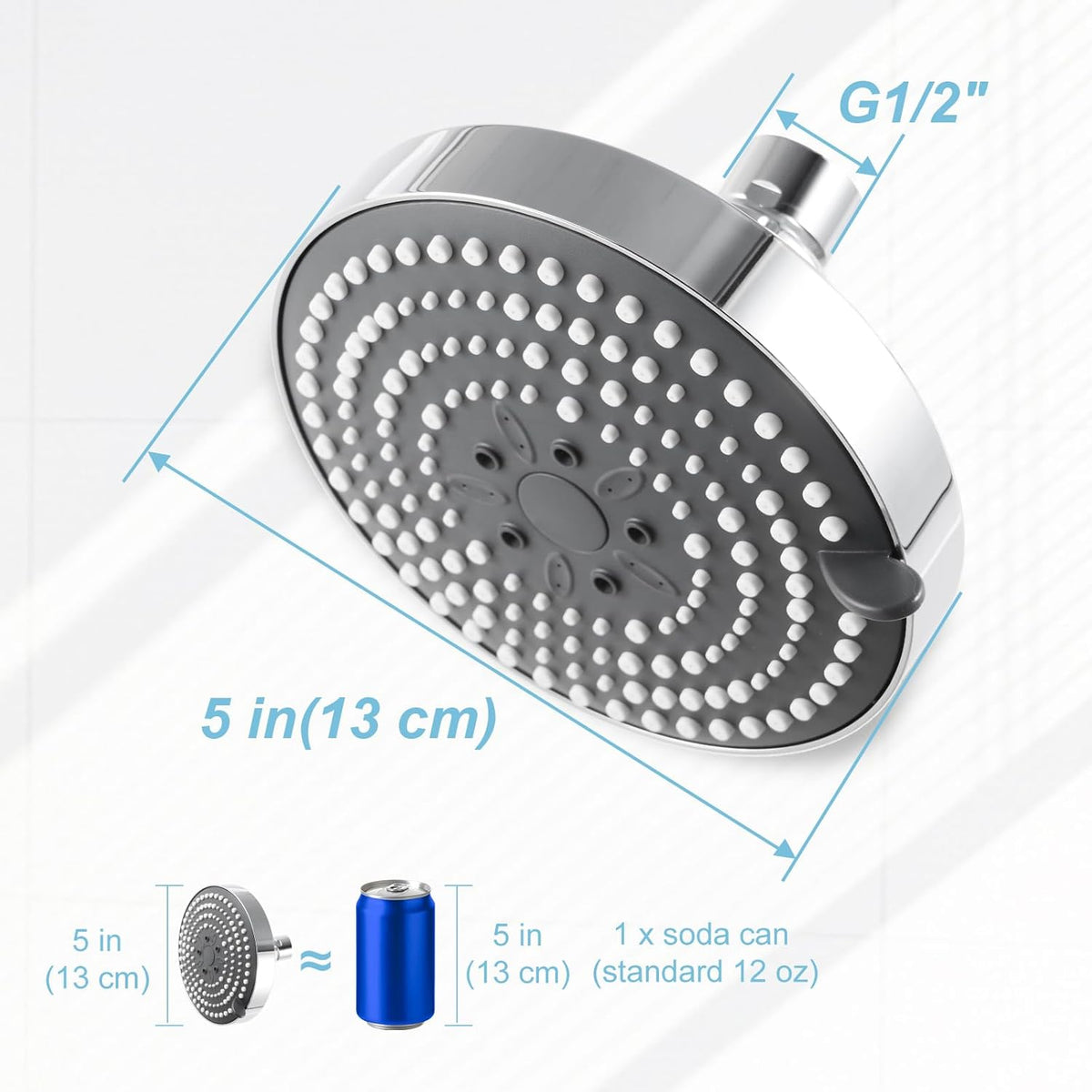 OFFO Shower Head, High Pressure Shower Head with 6 Mode, Fixed Showerheads for Strong Water Flow & Relaxing Shower Experience, Chrome - PuriLite
