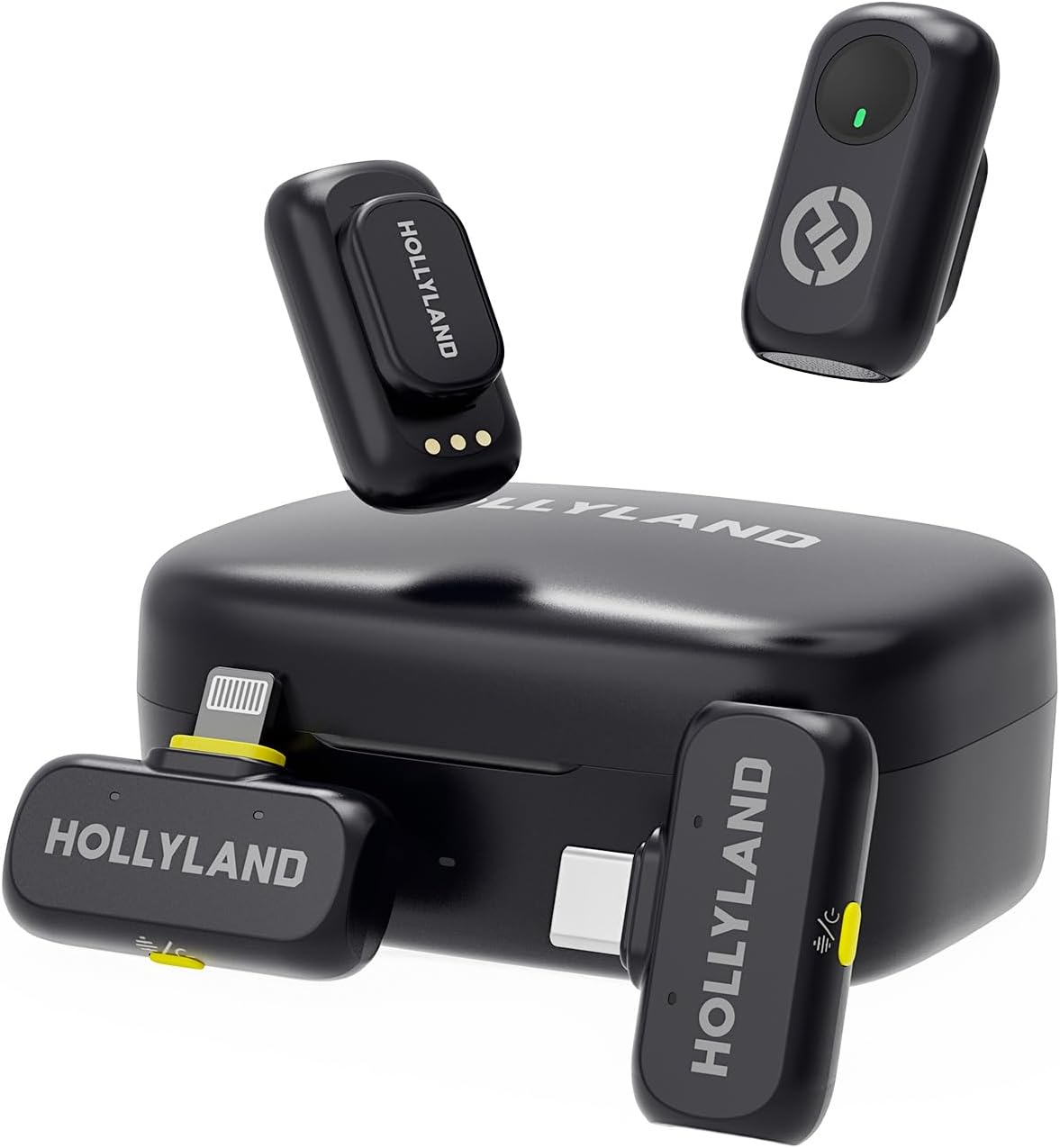 Hollyland Lark A1 Duo - Wireless Microphone USB C for iPhone 16/15 & Android (2TX + USB-C RX + Charging Case), Magnetic Mic for YouTube, TikTok, Podcast, Interviews (Black) - PuriLite