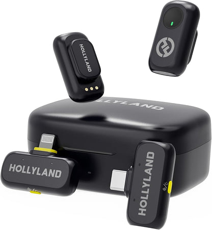 Hollyland Lark A1 Duo - Wireless Microphone USB C for iPhone 16/15 & Android (2TX + USB-C RX + Charging Case), Magnetic Mic for YouTube, TikTok, Podcast, Interviews (Black) - PuriLite