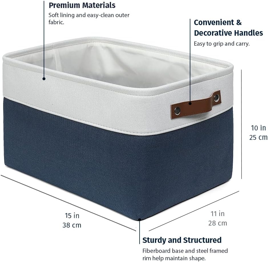 OrganiHaus Large Fabric Storage Baskets for Shelves 3 Pack, 15x11in Closet Storage Bins for Shelves, Cloth Baskets, Fabric Storage Cubes, Linen Closet Organizers, Fabric Basket, White Basket - PuriLite
