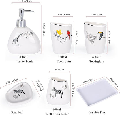 White Bathroom Accessories Set,Modern Countertop Bathroom Decor,Luxury 6 Piece Bathroom Accessory Set,Complete with Soap Dispenser,Toothbrush Holder,Tumbler,Tray - PuriLite