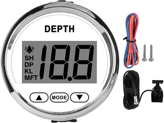 Depth Transducer, fish finders Depth Sounder Waterproof Dash Depth Finder Transducer with White Backlight for Yachts Boats - PuriLite